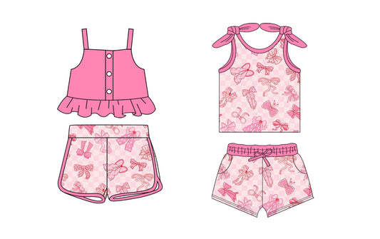 1.20 custom each style moq 5eta 4-6week Sibling Sister bow baby girls short sleeve shorts sets and set 2 match design