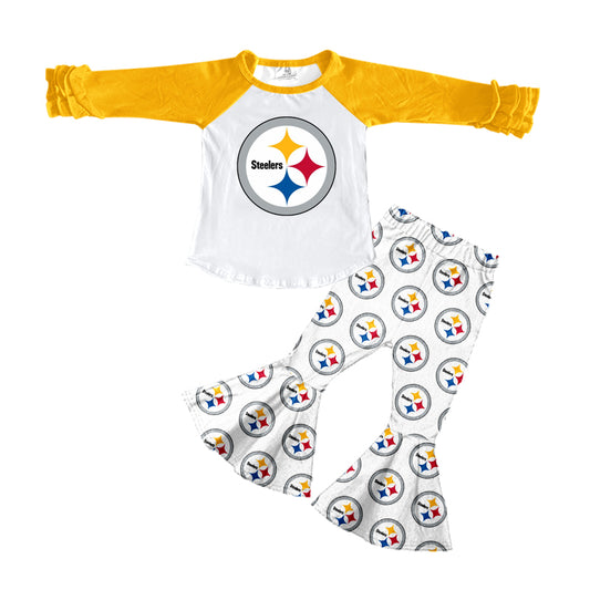Custom moq 3 eat about 6/8weeks moq 5 eta 5/6weeks baby girls clothes yellow and white long sleeve and long pants set