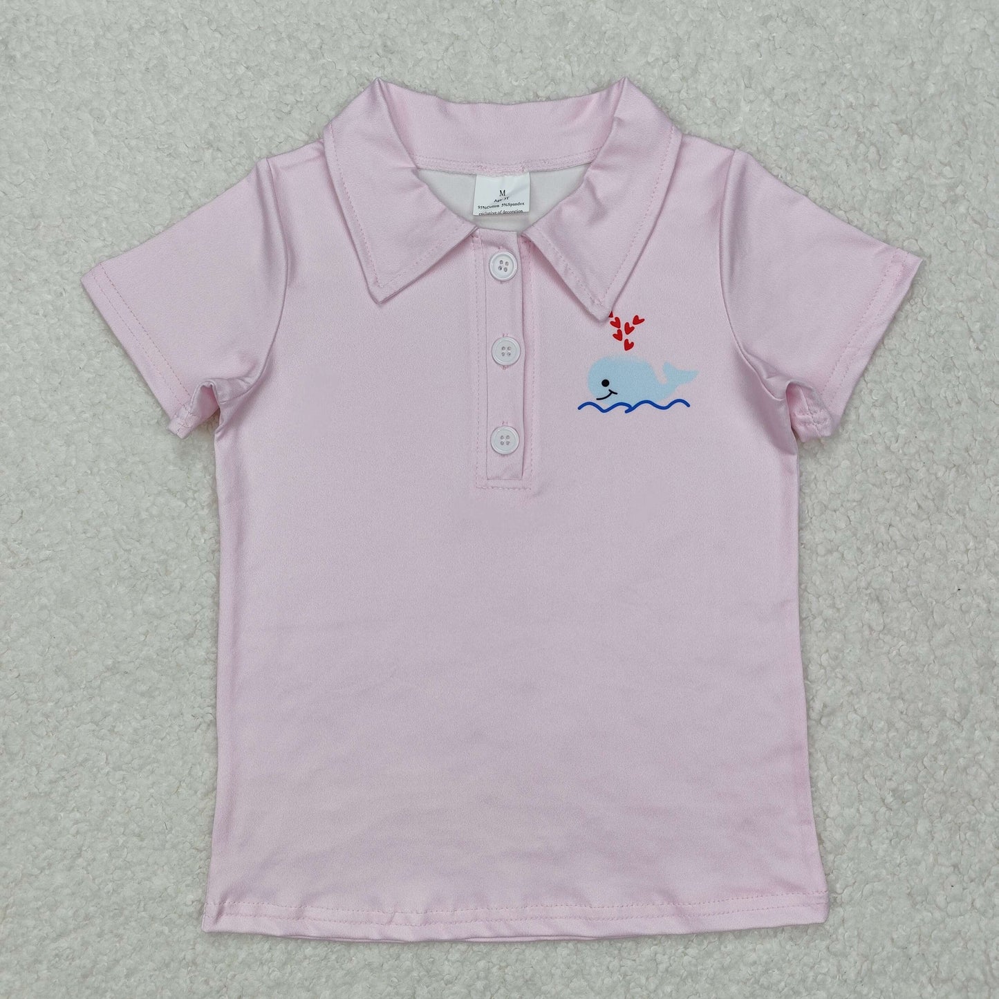 RTS NO MOQ ETA 5/7days arrived BT1105 Love whale pink button short-sleeved top