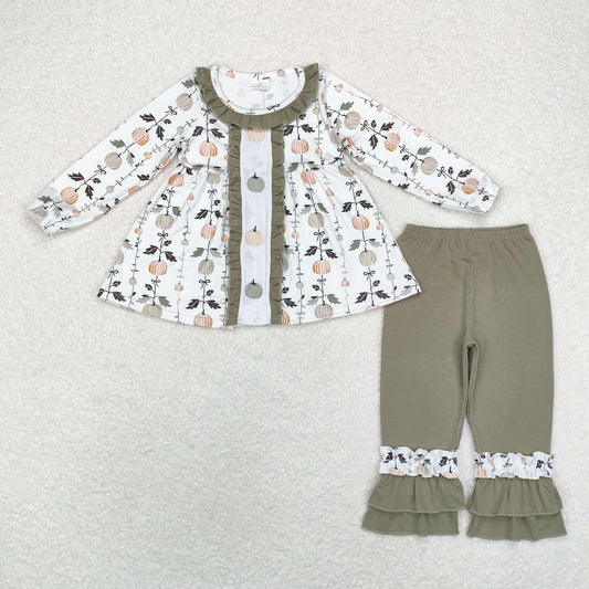 rts no moq GLP1499 Embroidered pumpkin leaf lace white and green long sleeves and trousers