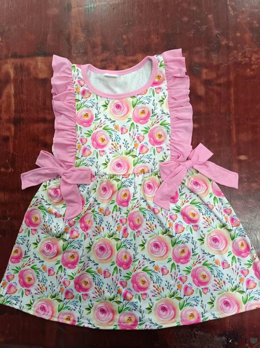 custom moq 5 eta 5weeks mix size girls clothes floral pink flying sleeve dress