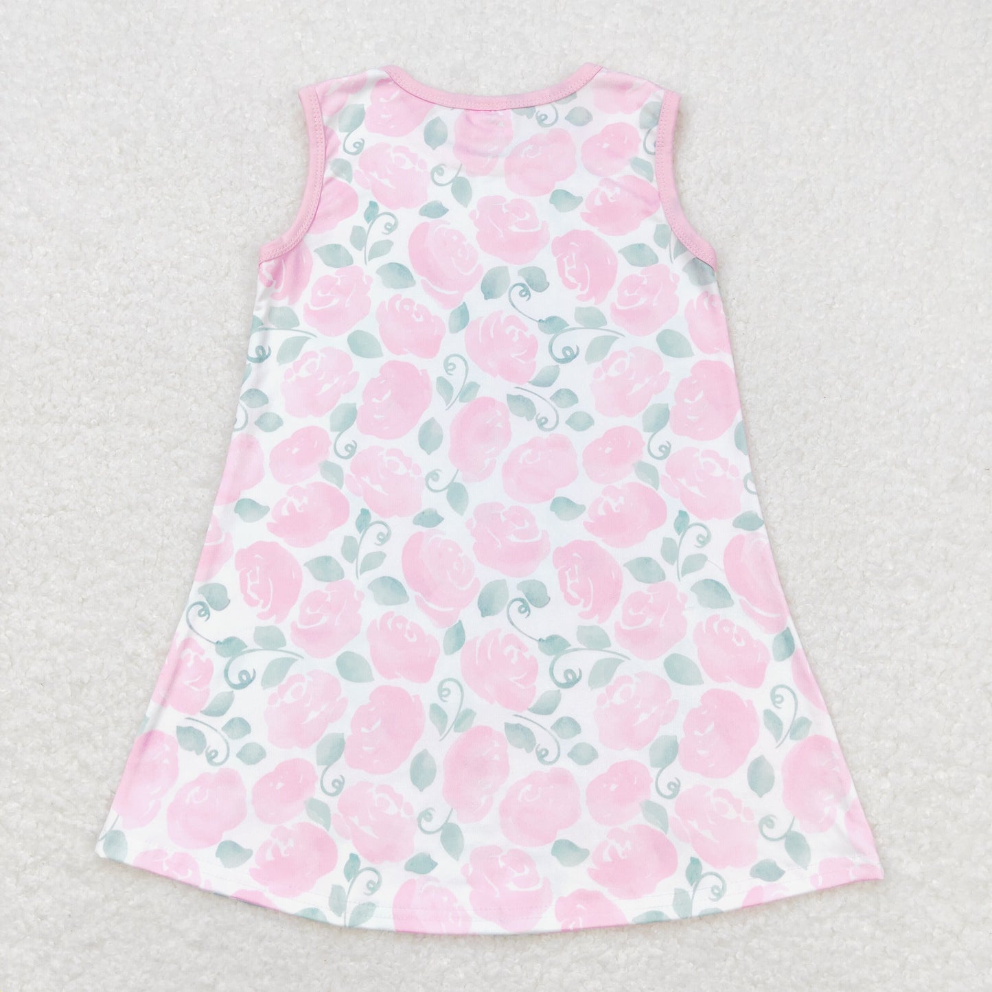 GSD1045 Flowers and leaves pink sleeveless dress