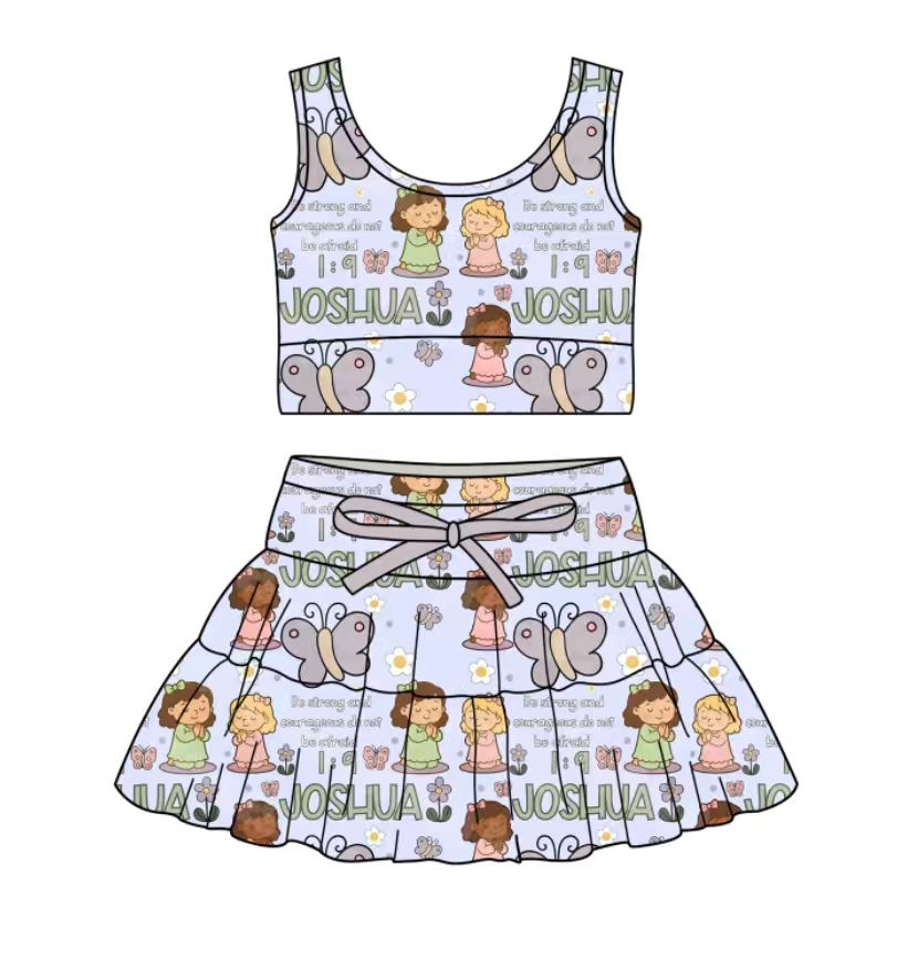 Custom moq 5 mix size milk silk baby girl clothes summer cartoon sleeveless skirts sets