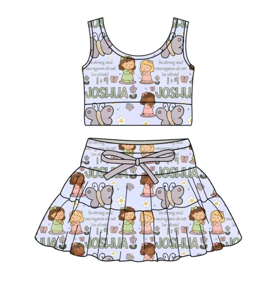 Custom moq 5 mix size milk silk baby girl clothes summer cartoon sleeveless skirts sets