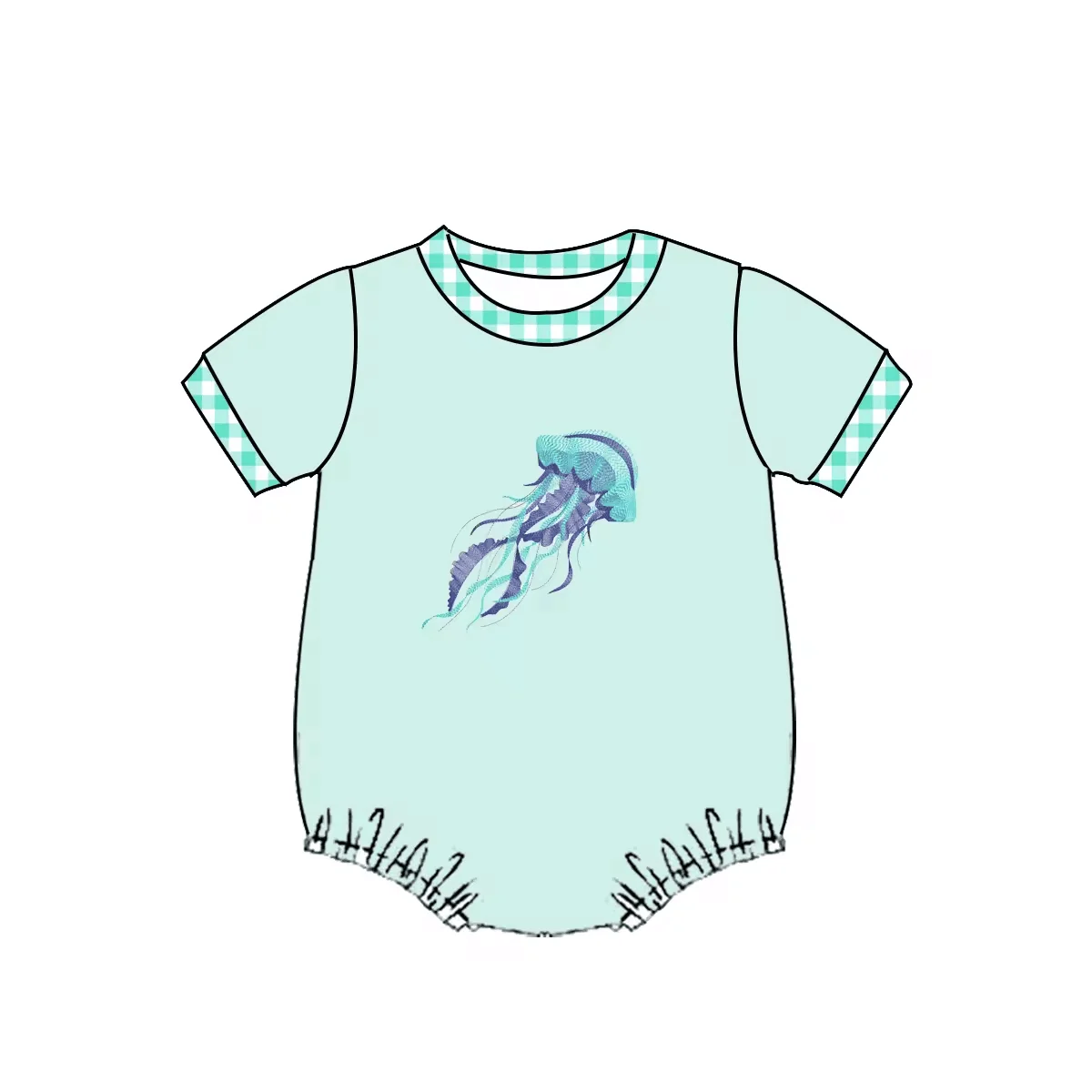 5.10custom each style moq 5eta 4-5week Sibling Sister jellyfish prints blue and purple girls and boys outfits and baby romper match family design