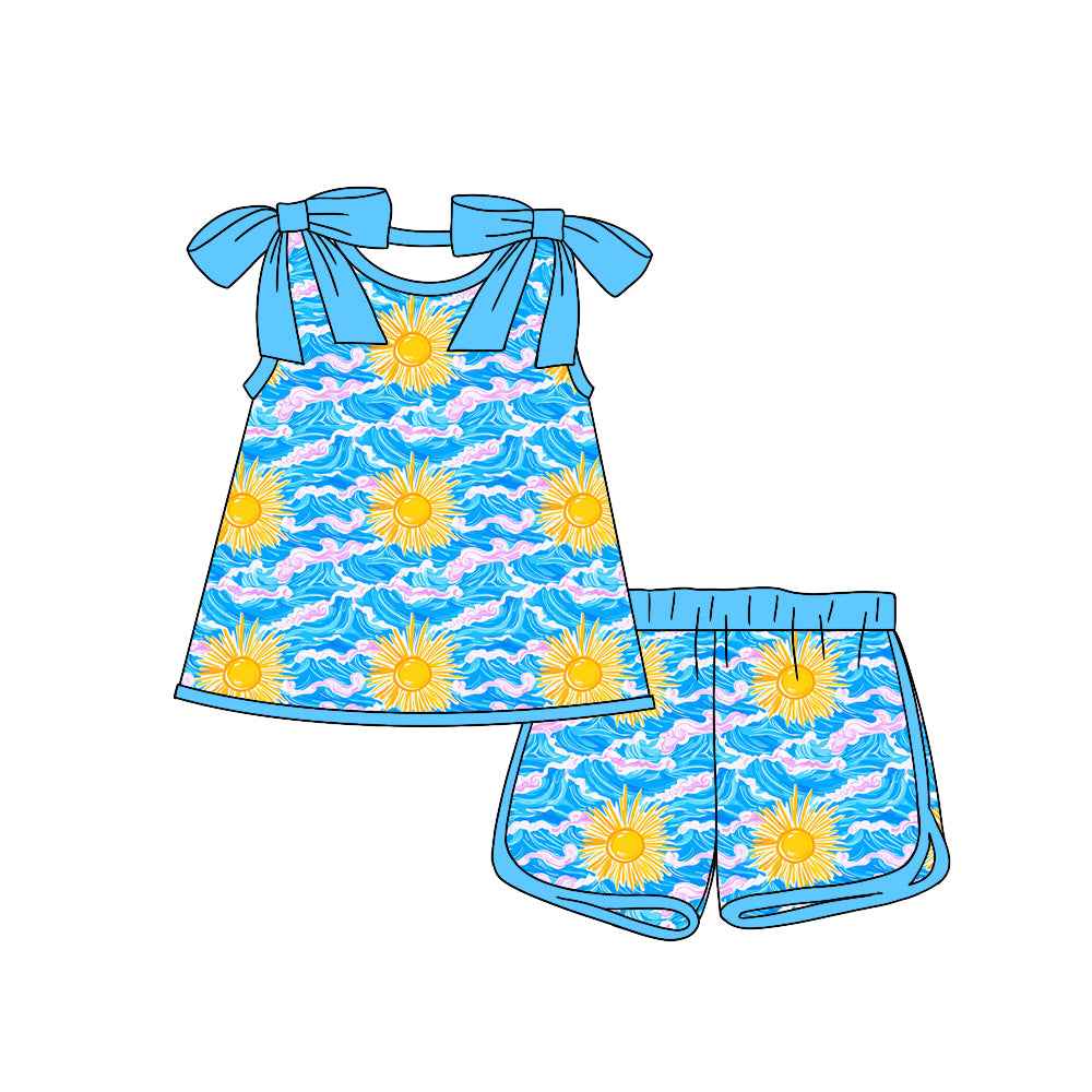 1.17 custom each style moq 5eta 4-6week Sibling Sister baby girls short sleeve shorts sets 1 and sets 2 and sets 6 match design