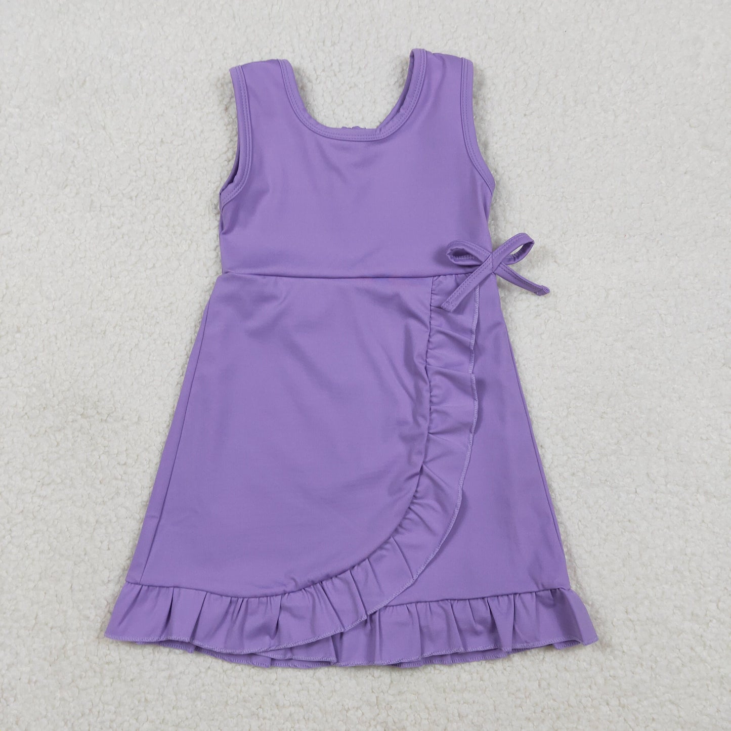 RTS NO MOQ（In Stock) Solid Purple Bow-Trimmed Sleeveless Yoga Dress