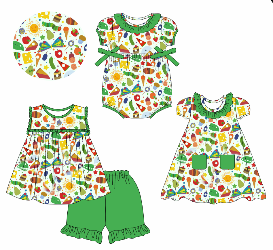 Custom summer cartoon baby girls clothes sets dress romper