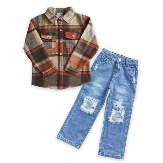 flannel t-shirts  with boys denim sets