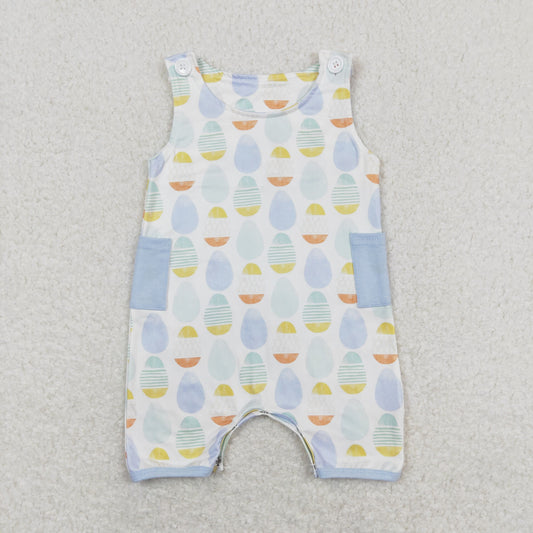 RTS NO MOQ（In Stock) Easter Egg Blue Pocket Sleeveless romper