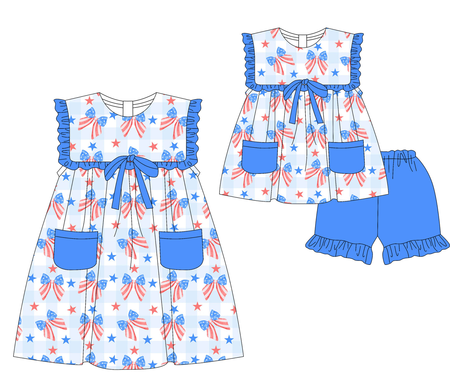 3.17 custom each style moq 5eta 4-6week Sibling Sister bow baby girl short sleeve shorts sets and dresses match design