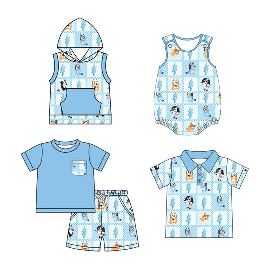 1.24 custom each style moq 5eta 4-6week Sibling Sister cartoon dog baby girl sets and boy rompers 1 and romper 2 and top match family design