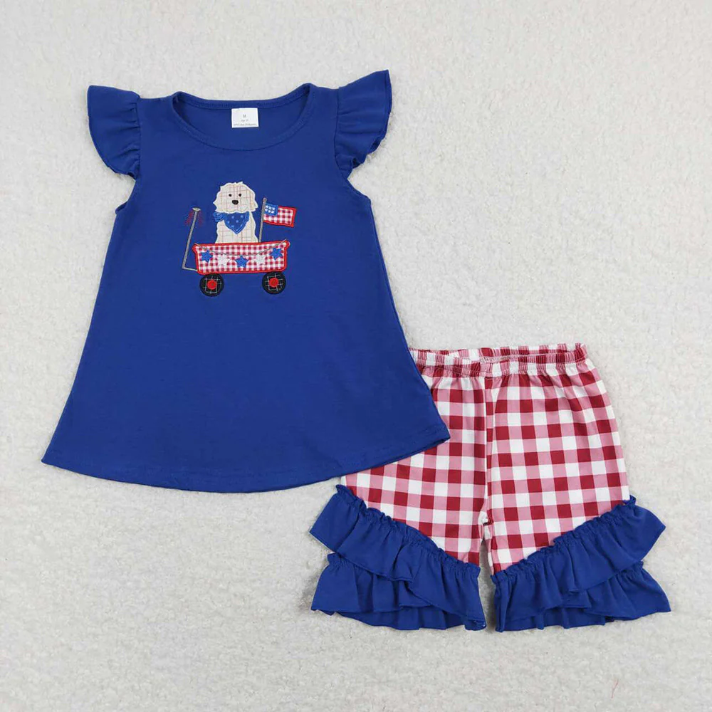 Baby Girls July 4th Dog Flag Sister Brother Rompers Clothes Set