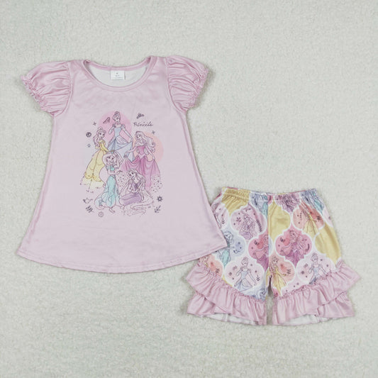GSSO0821 Cartoon Pink Short Sleeve Shorts Set