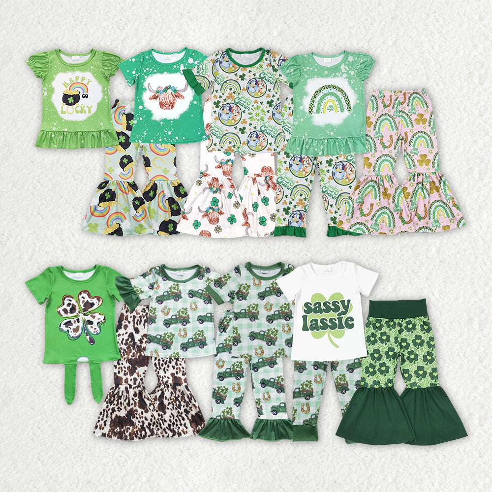 RTS NO MOQ St. Patrick's Four Leaf Clover Short Sleeve Pants Suit