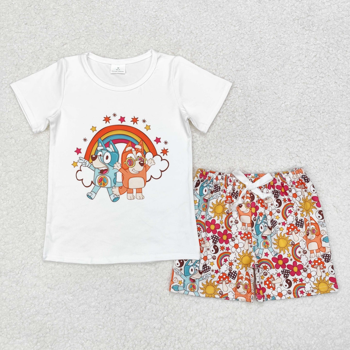 RTS no moq GSSO0512 bluey rainbow white short-sleeved shorts set