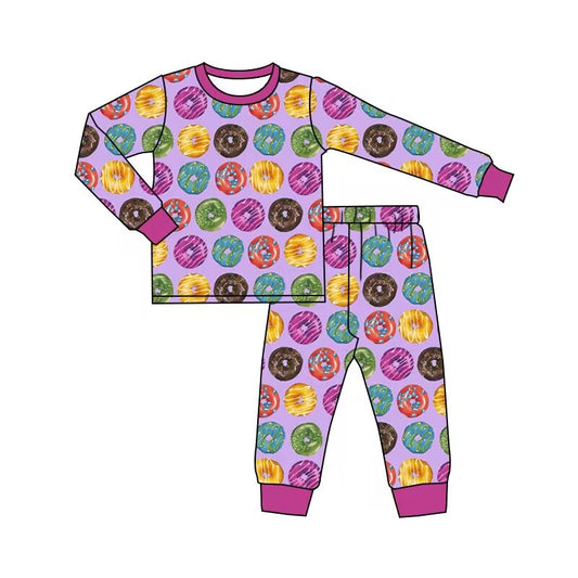 custom moq 5 eta 5-6weeks baby girls clothes Donut purple long sleeve pants Set