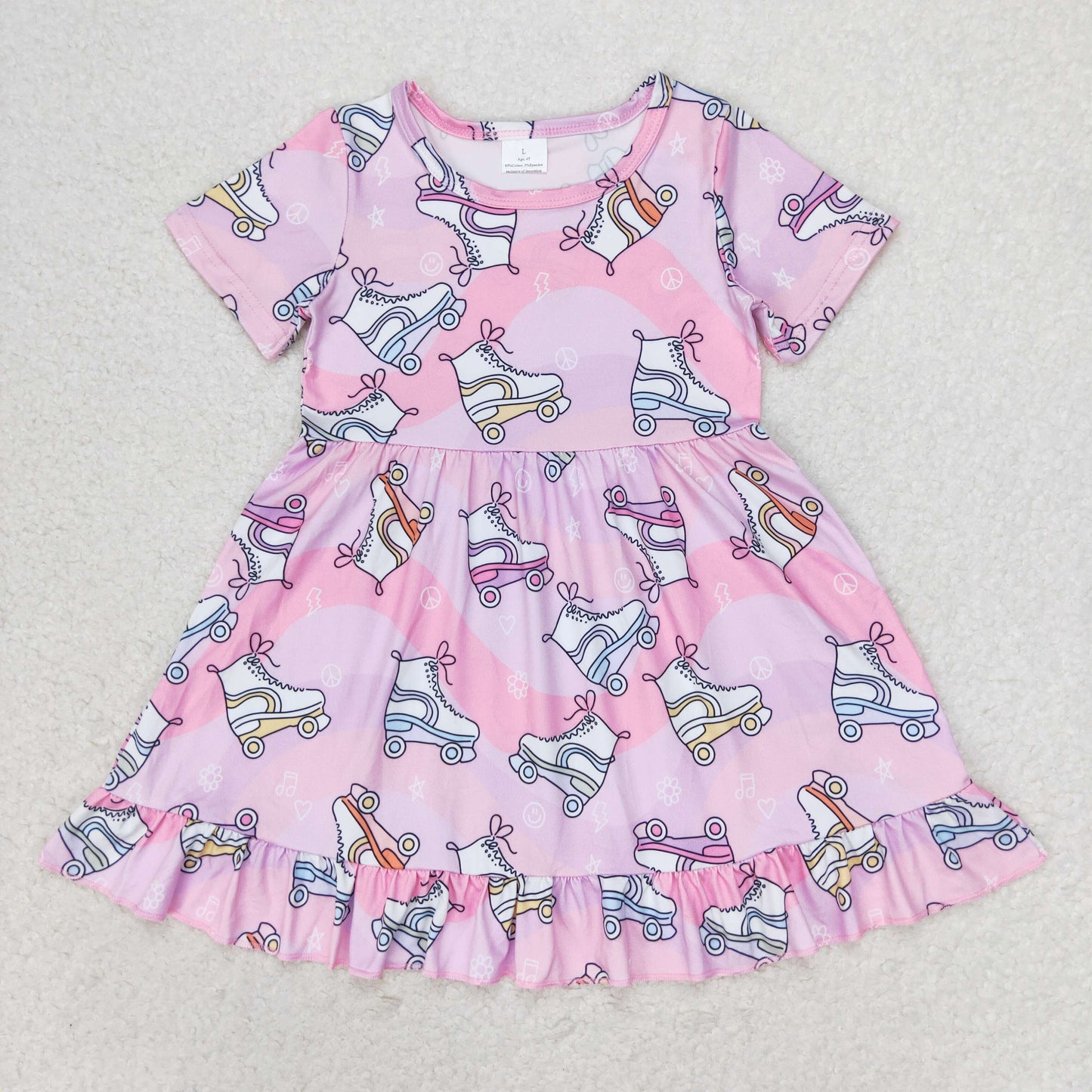 RTS no moq GSD1249 Roller skates pink purple short-sleeved dress