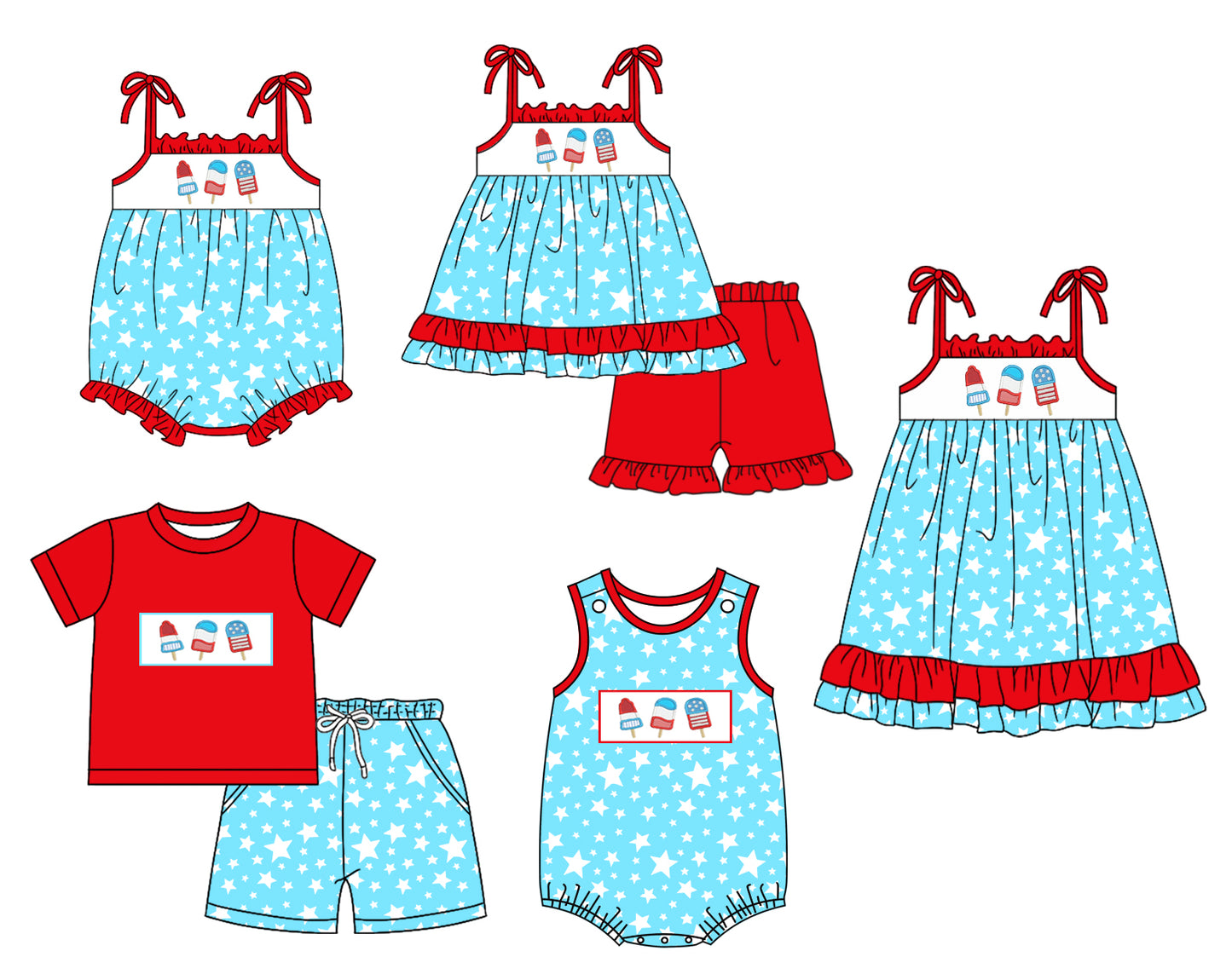 1.17 custom each style moq 5eta 4-6week Sibling Sister ice cream baby girl short sleeve shorts sets and sets 2 and boy romper and girl romper and dress match design