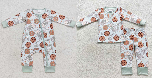 Baby boys Milk biscuit print blue Sibling Sister Clothes Sets