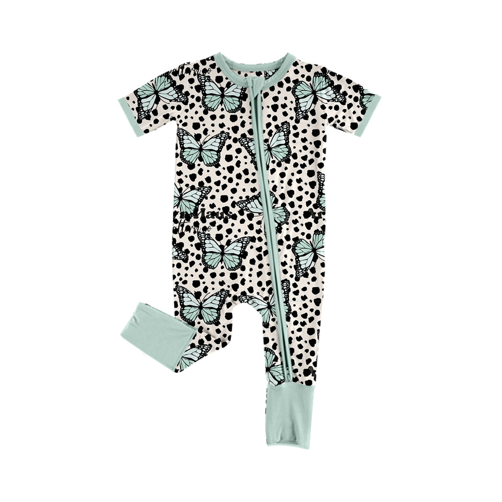 5.2custom each style moq 5eta 4-5week Sibling Sister Butterfly and black dots prints beige girls jumpsuits and dress and baby romper match family design