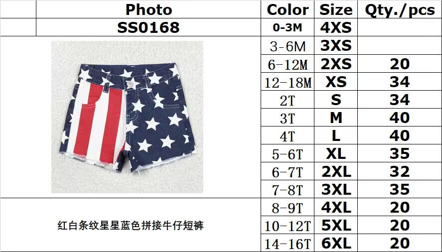 rts no moq SS0168 Red and white striped star blue patchwork denim shorts