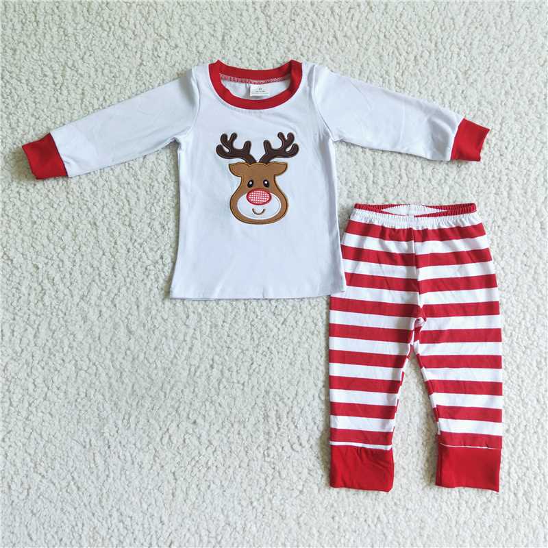 RTS NO MOQ（In Stock) 6 A18-28 Embroidered Christmas deer Long Sleeve Pants Set