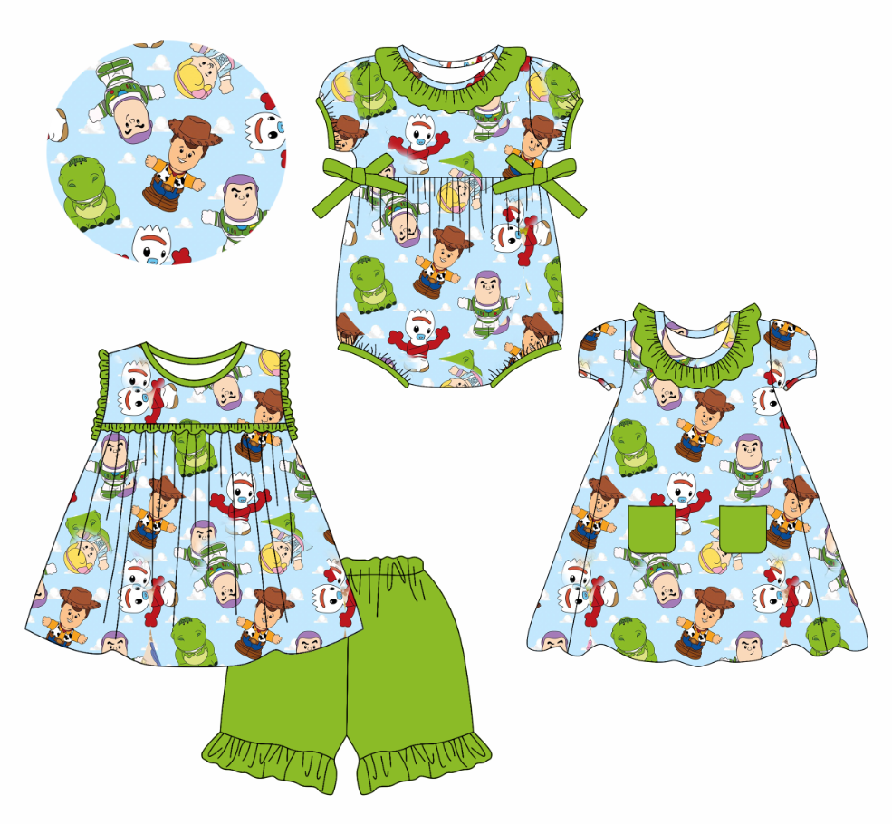 Custom summer cartoon baby girls clothes sets dress romper