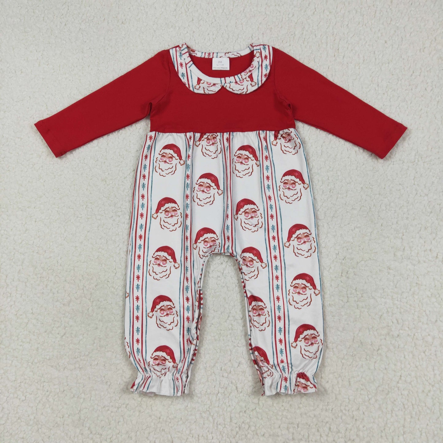 RTS NO MOQ（In Stock) LR2331 Santa Claus striped doll collar red long sleeve jumpsuit