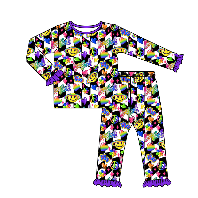 5.1custom each style moq 5eta 4-5week Sibling Sister cartoon Emoticons prints purple girls outfits and blanket