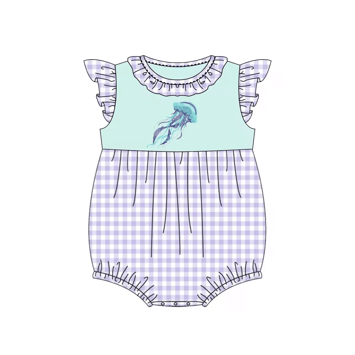 5.10custom each style moq 5eta 4-5week Sibling Sister jellyfish prints blue and purple girls and boys outfits and baby romper match family design