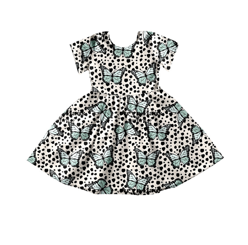 5.2custom each style moq 5eta 4-5week Sibling Sister Butterfly and black dots prints beige girls jumpsuits and dress and baby romper match family design