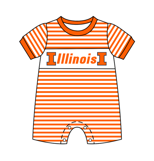 Custom moq 3 eta 6-8weeks baby boys clothes team orange short sleeve romper
