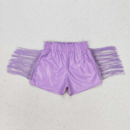 rts no moq SS0251 Purple shiny leather fringe shorts