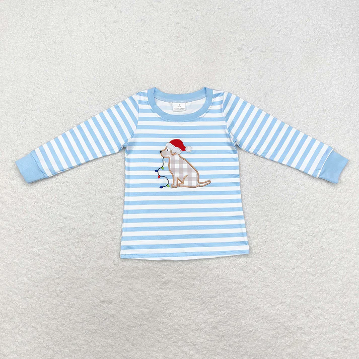 RTS NO MOQ Boys Girls Christmas Sibling Dogs Tops Rompers embroidery Christmas embroidery
