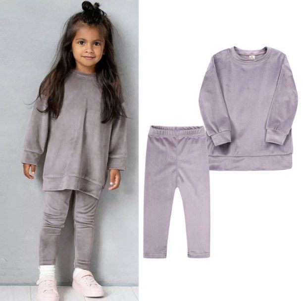 CUSTOM MOQ 3 ETA 6-7WEEKS  Girls' casual velvet two-piece set material:polyester custom long outfits