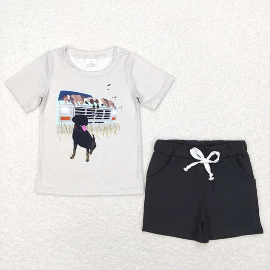 BT0423 Duck puppy light color short sleeve top+SS0137 black pocket shorts