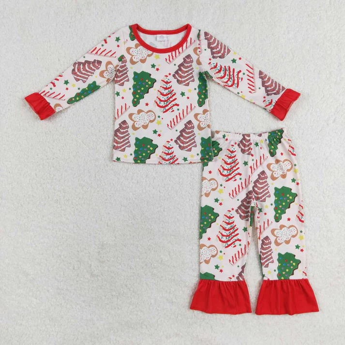 RTS NO MOQ Family Christmas Tree Cake Shirt Pants Bamboo Rompers Pajamas Clothes Sets