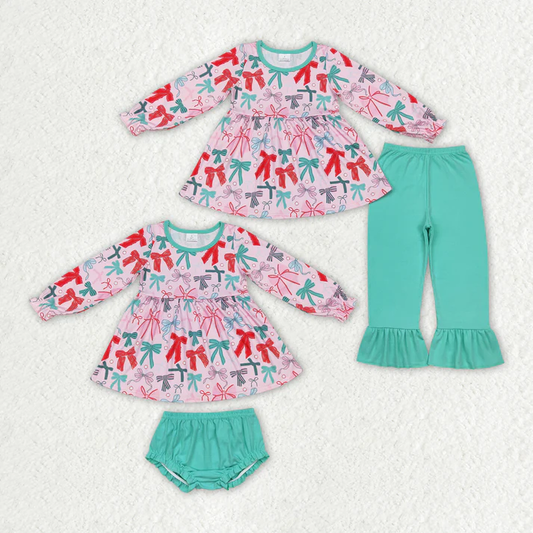 RTS NO MOQ Christmas Pink Bows Sibling outfits