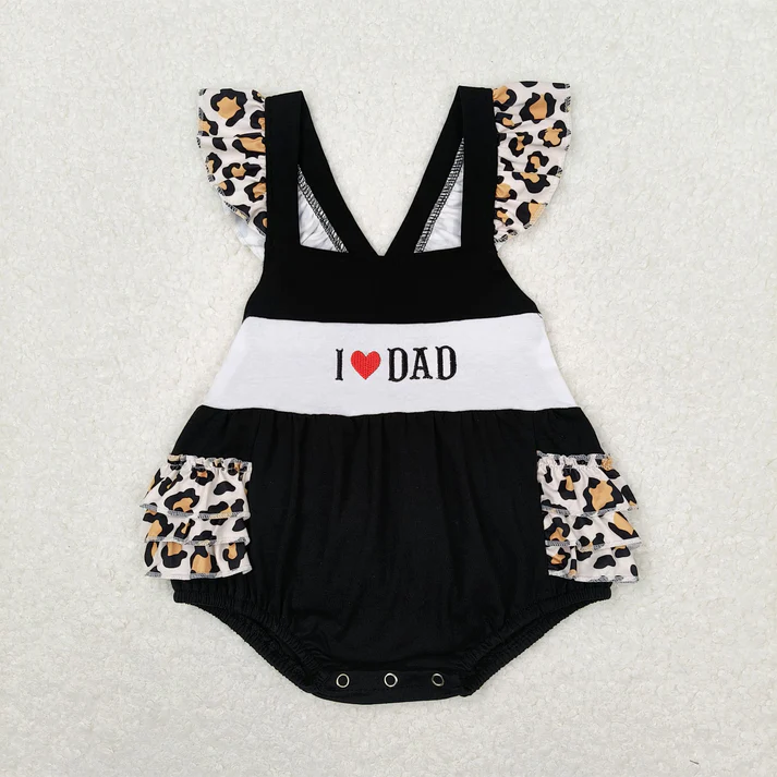 RTS PRINT Baby Girls Black I Love Dad Sibling Rompers Clothes Sets