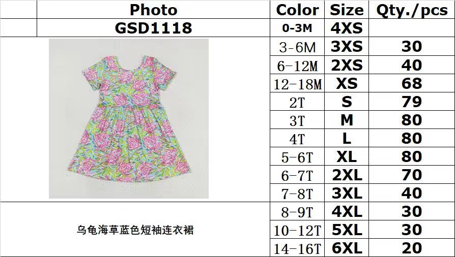 RTS	  GSD1118Turtle Seagrass Blue Short Sleeve Dress