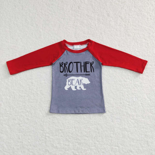 BT0449 brother bear polar bear red gray long sleeve top