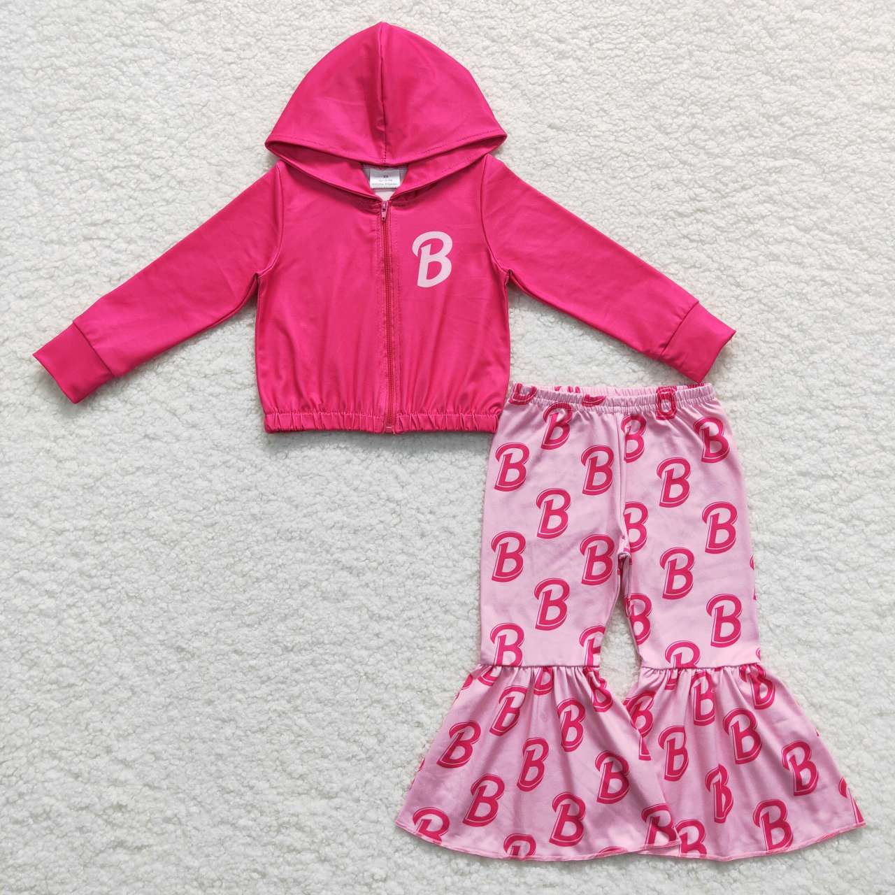 GT0330 B barbie letter rose red zipper hooded long-sleeved top+P0306 B barbie letter pink trousers