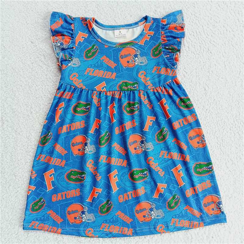 Orange red F dinosaur head blue flying sleeve dress 橙红F恐龙头蓝色飞袖裙