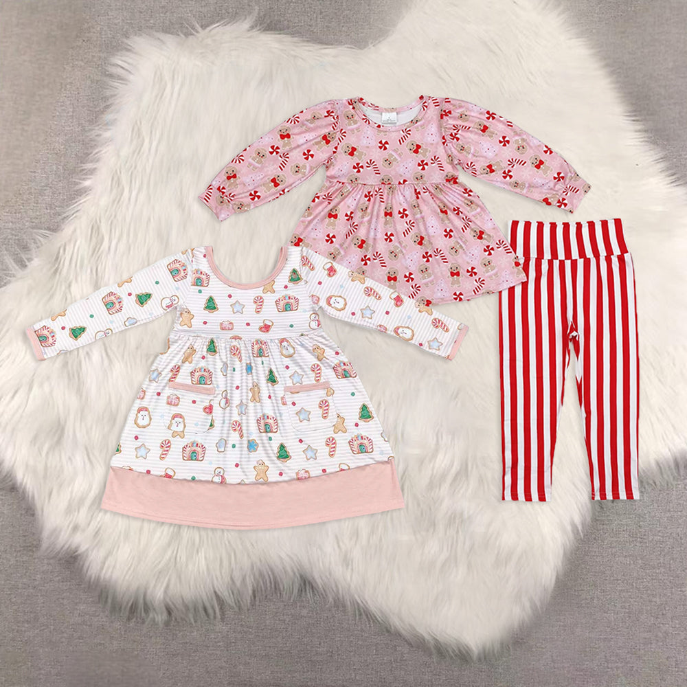 RTS NO MOQ Sibling Baby Girls Christmas Long Sleeve Pants Sets and dress