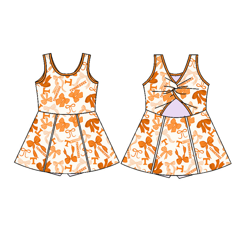 Custom moq 5 mix sizes summer teams baby girls clothes team orange short sleeve skirts shorts sets dress 1 and dress 2 and dress 3 and dress 4-25.5.15