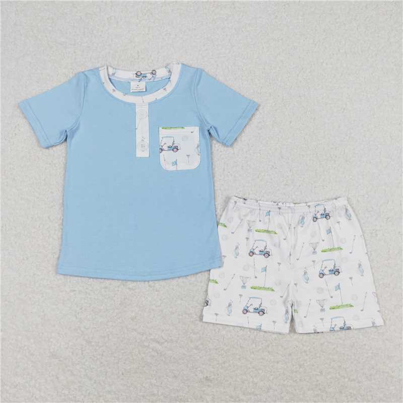 Baby Girls Golf portable car prints blue and pink、 Sibling Rompers Clothes Sets