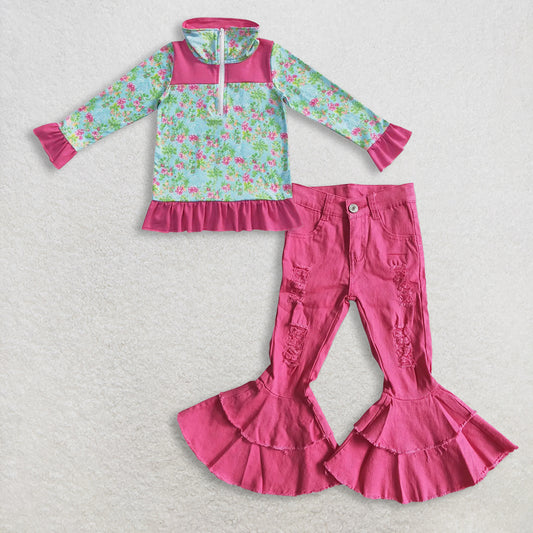 RTS NO MOQ Sibling baby girl clothes long-sleeved sets and top and jeans pants