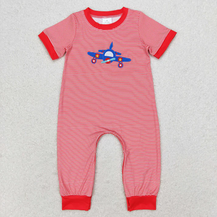 RTS NO MOQ Baby Boys Plane Sibling Brother Rompers Outfits Clothes Sets embroidery