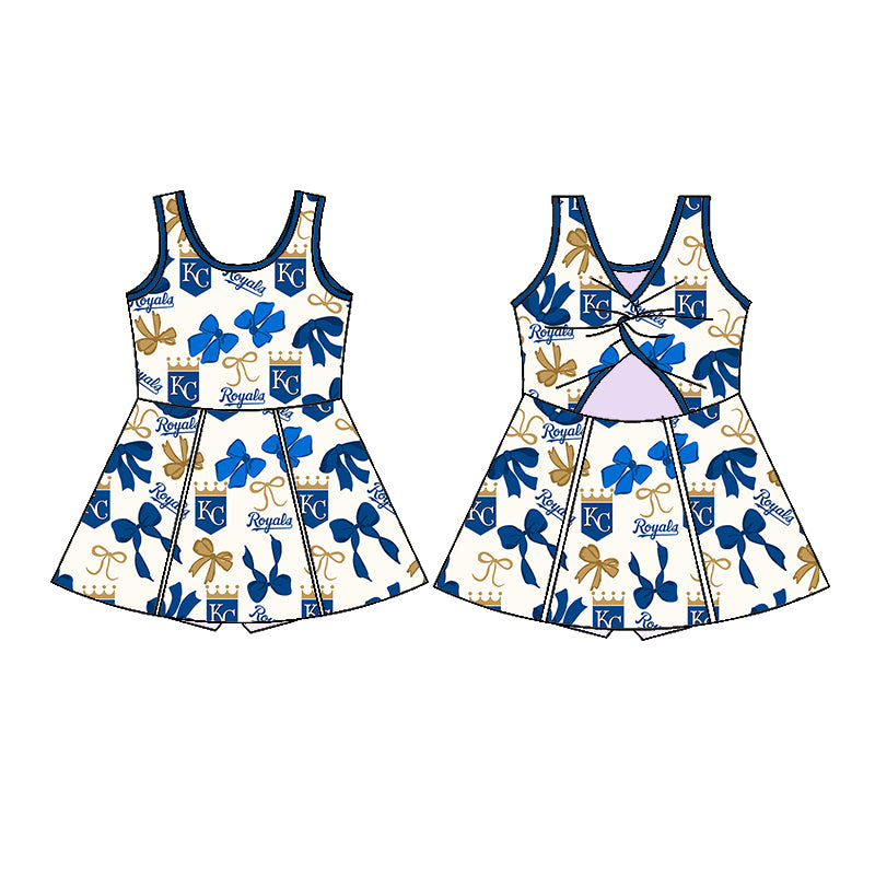 Custom moq 5 mix sizes summer teams baby girls clothes team blue short sleeve skirts shorts sets dress 1 and dress 2 and dress 3 and dress 4-25.5.22